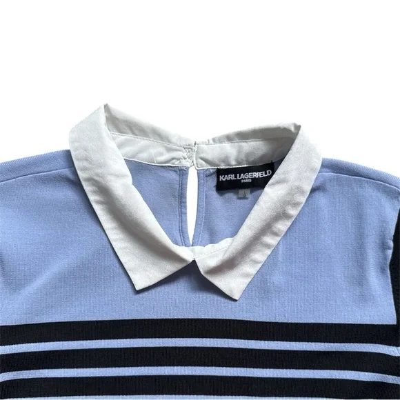 Karl Lagerfeld Paris Women's Striped Ribbed Sweater - Blue, White, Black-Size L - Picture 5 of 11